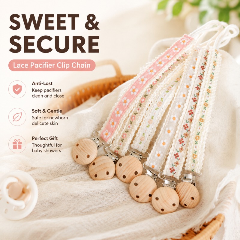Baby Products Newborn - Spitzen-Schnullerkette für Neugeborene Anti-Verlust-Schnullerhalter Besticktes Geschenk